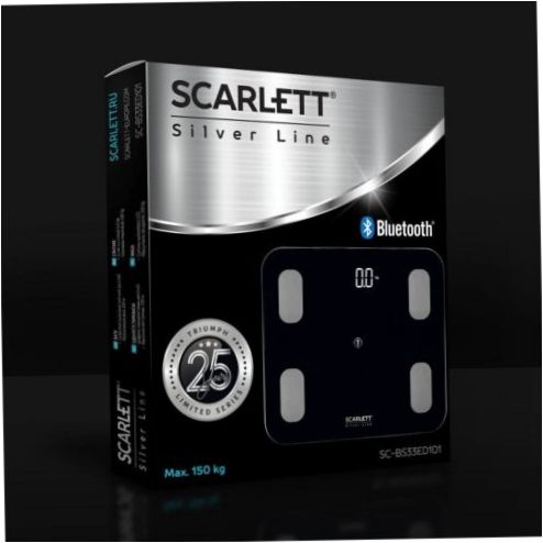 SCARLETT SC-BS33ED101 Padlómérleg diagnosztikai c BLUETOOTH, 10 test információ, Silver Line kollekció - Maximális terhelés: 130kg