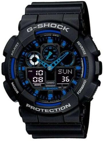 CASIO G-Shock GA-100-1A2 karóra - dizájnjellemzők: beépített háttérvilágítás, lapgombok, érintőképernyős kijelző