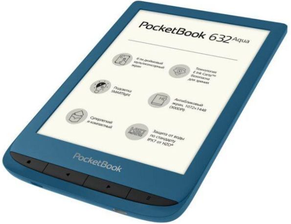 6" PocketBook 632 Aqua 16GB eBook - könyv- és dokumentumformátumok: CHM, DJVU, DOC, DOCX, EPub, FB2, HTML, MOBI, PDF, PRC, RTF, TXT, PDF, PRC, EPub, FB2, HTML, MOBI