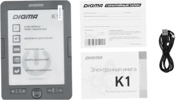 6" E-könyv DIGMA K1 - méret: 116x164x9.5 mm, súly: 150g