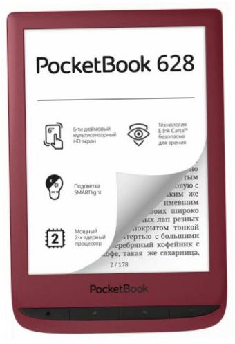 6" PocketBook 628 8GB eBook - méret: 108x161x8mm, súly: 155g