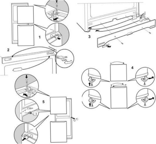 A hűtőszekrény ajtajának áthelyezése, lépésről lépésre