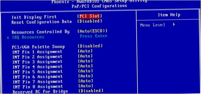 Init Display First Int, PCI opciókkal